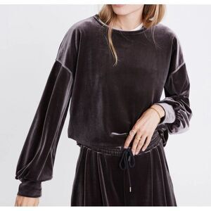 Madewell Size M Velvet Balloon Sleeve Sweatshirt Crew Neck Dark Metal Brown